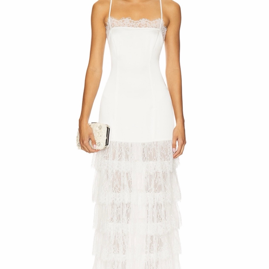 Majorelle White Lace Tiered Slip Maxi Dress